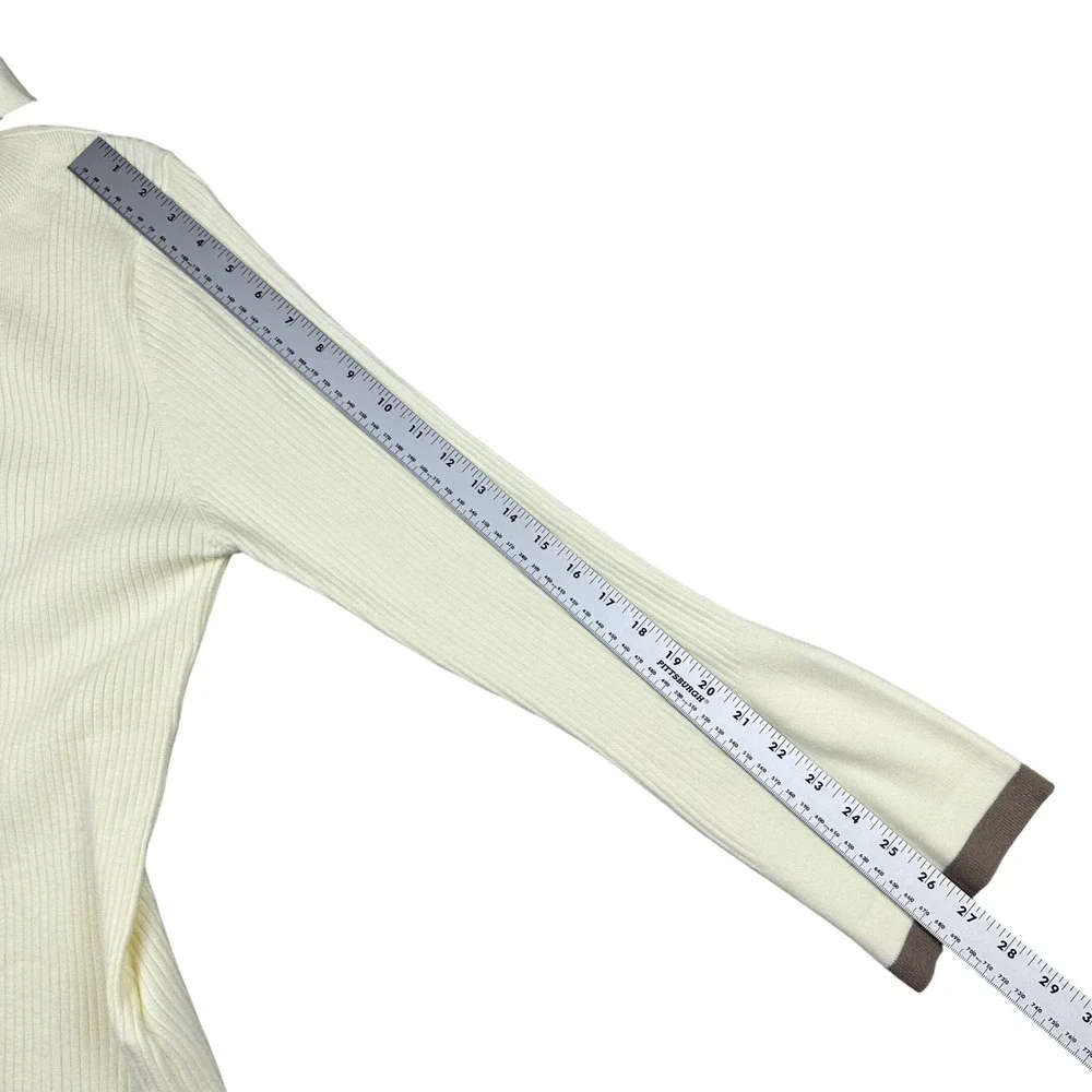 Varley Womens Ravena Rib Knit Turtleneck Top Sweater Cream Taupe Trim L Orig 128